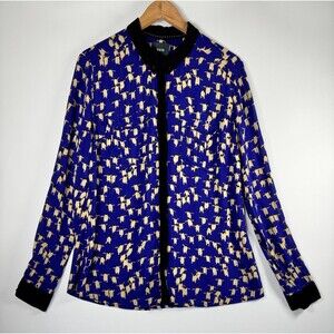 Maeve Anthropologie Blouse Womens 12 Blue Penguin Print Rayon Preppy Cute Whimsy